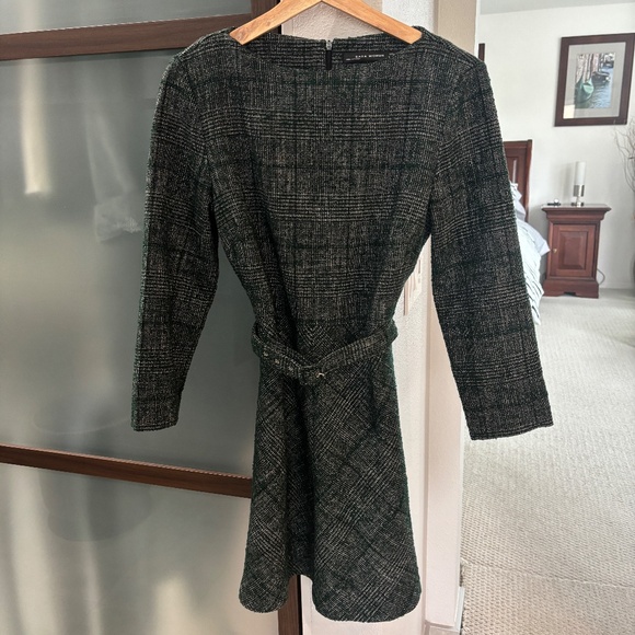 Zara Retro Vibes Tweed Belted Mini Dress - Green/Black Size M - Picture 2 of 9